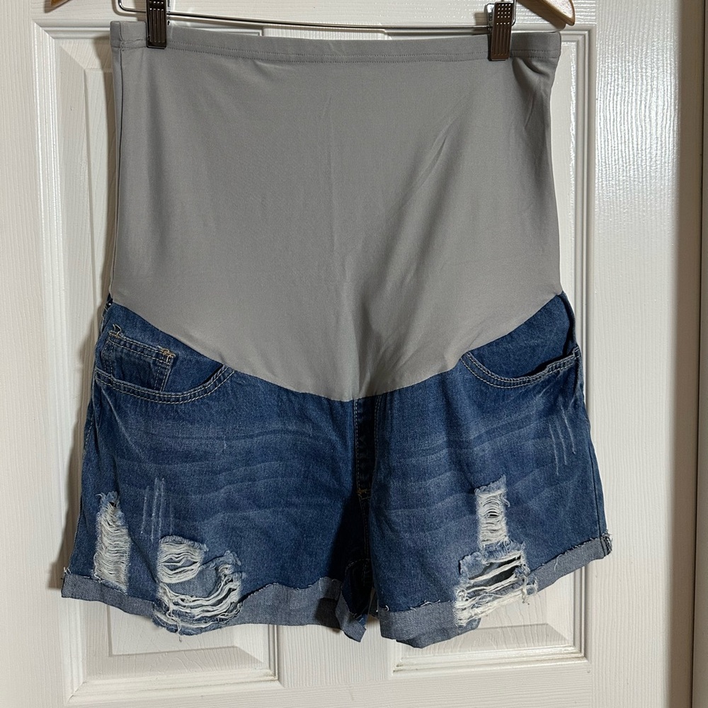 Maternity Gray and Blue Women's Denim Shorts